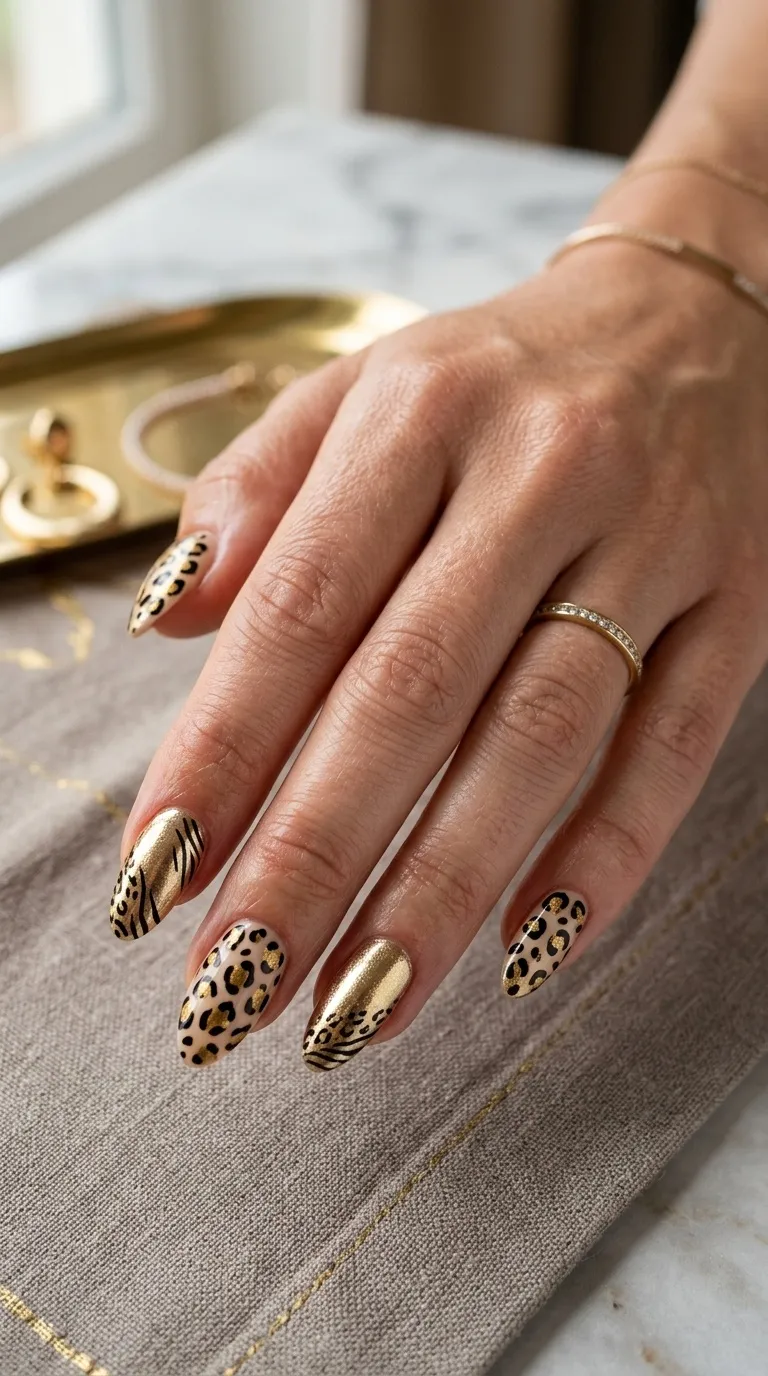 Gold Animal Print Nails