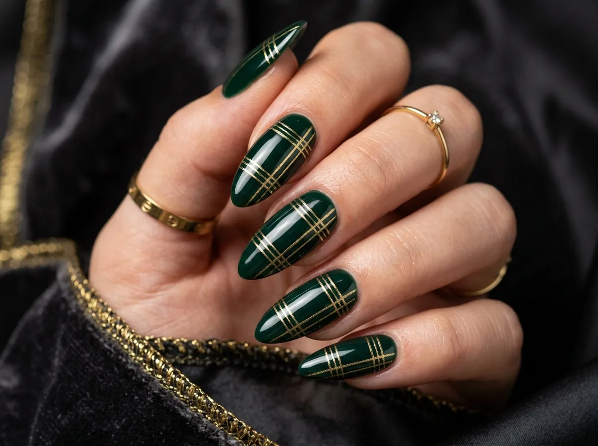 Gold Plaid on Deep Green
