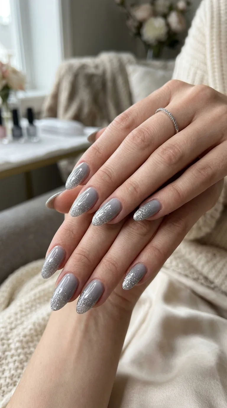 Gray French Ombre Nails