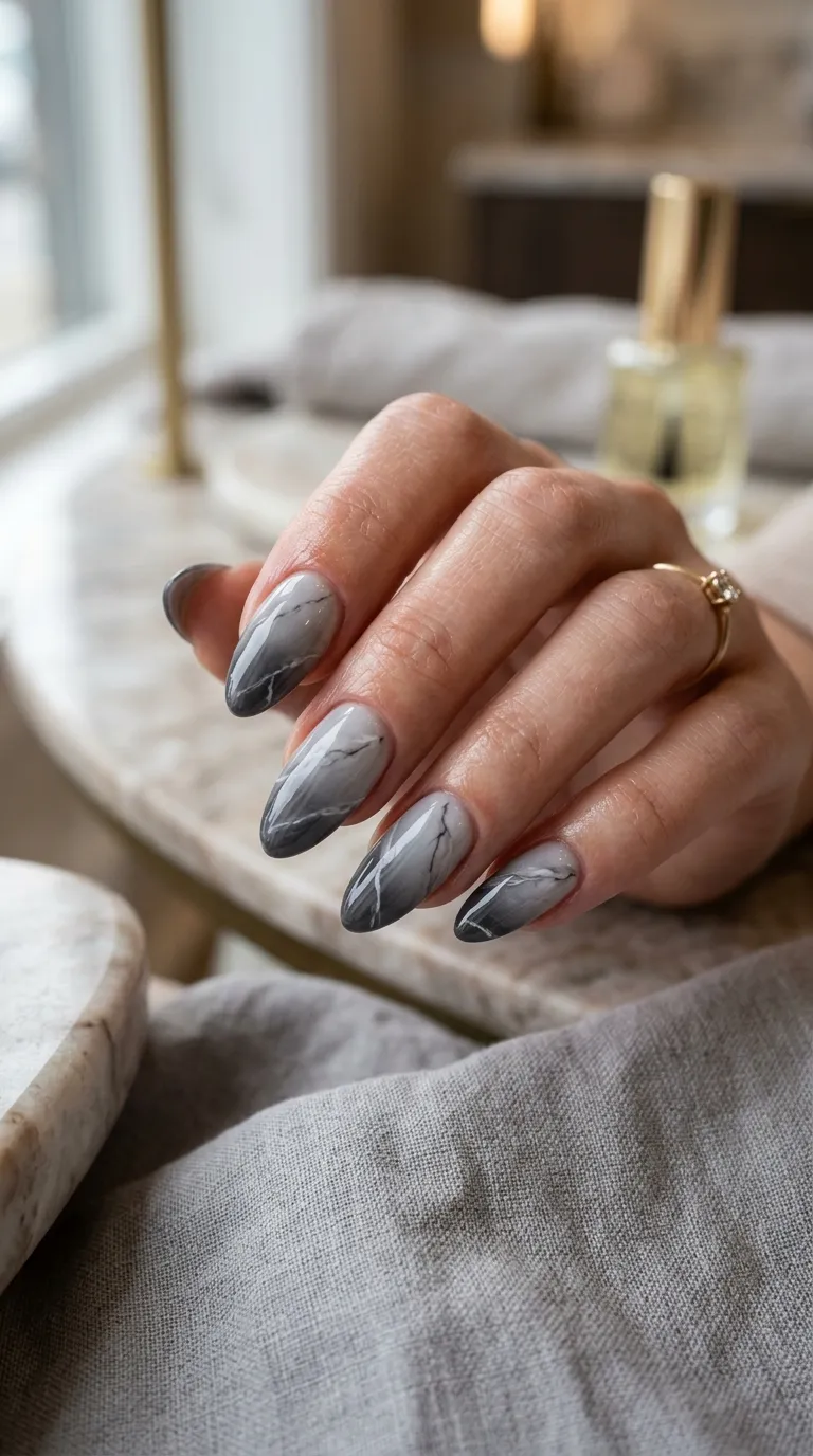 Gray Ombre Almond Nails
