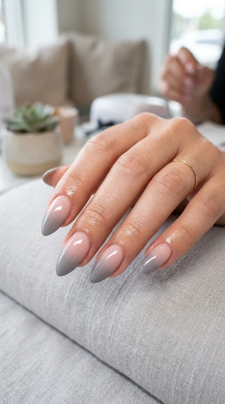 Gray and Blue Ombre Nails