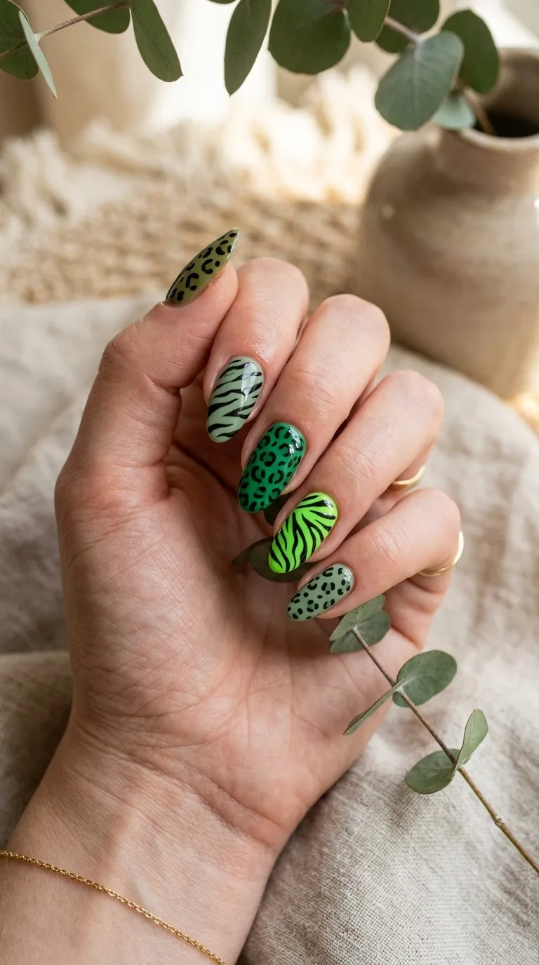 Green Animal Print Nails