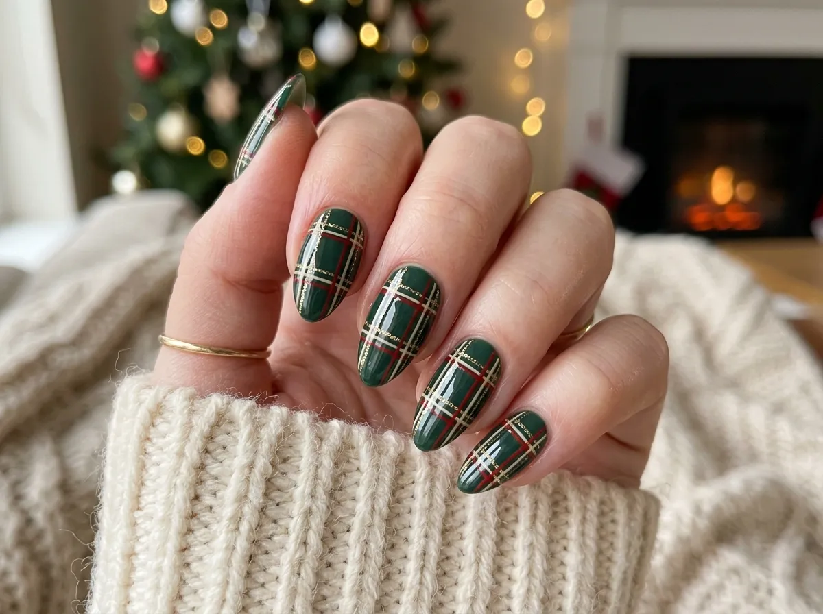 Green Plaid Christmas Nails