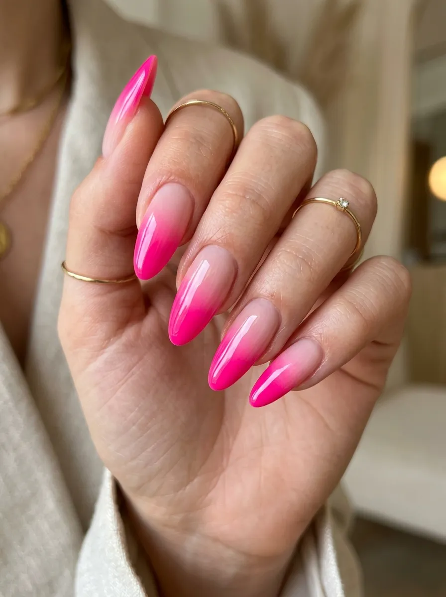 Hot Pink Ombre Nails