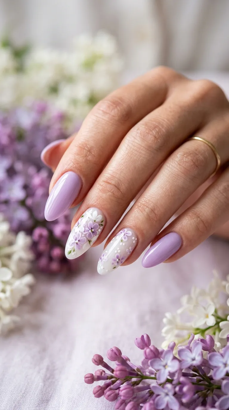 Lilac and White Spring Nails