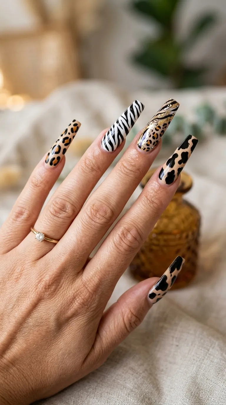 Mixed Animal Print Nails