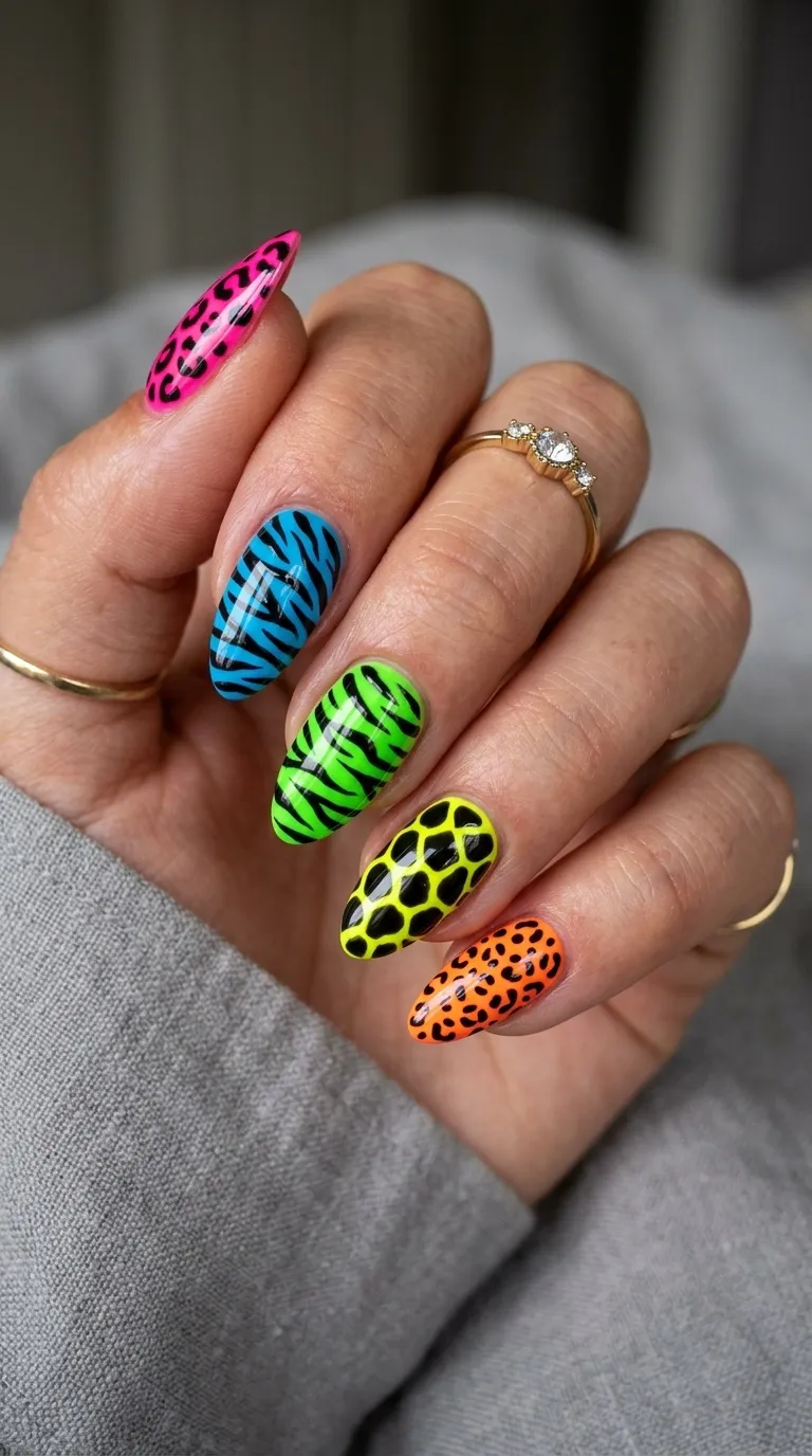 Neon Animal Print Nails