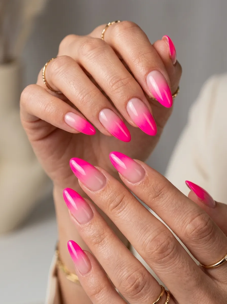 Neon Pink Ombre Nails