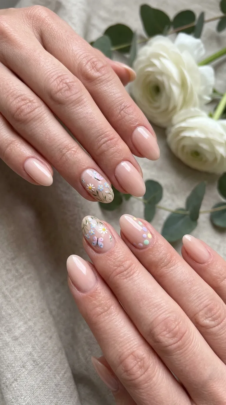 Nude Nails with Spring Details