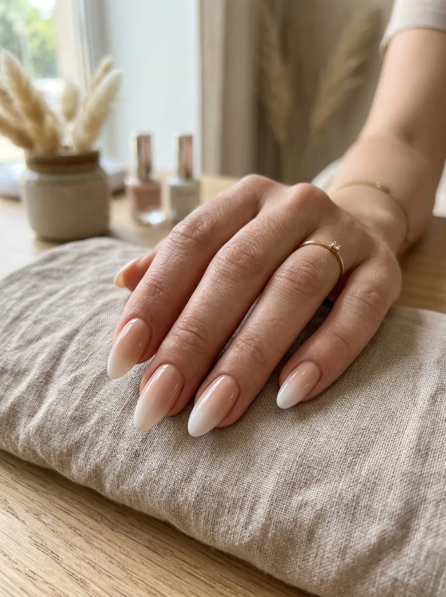 Nude and White Ombre Nails