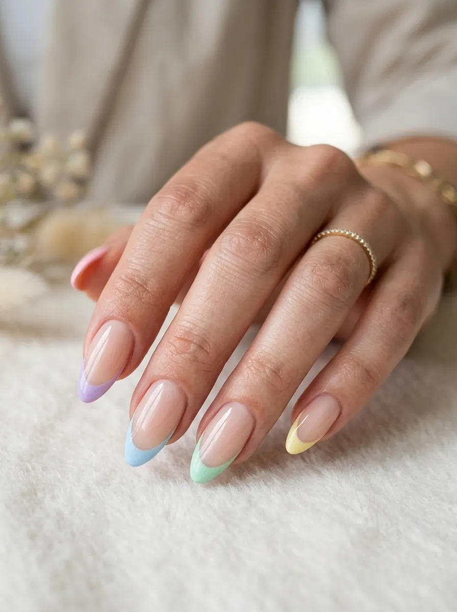 Pastel Rainbow French Tip Nails