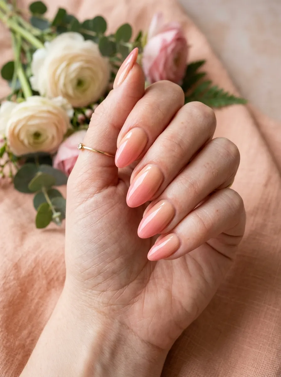 Peachy Pink Ombre Nails
