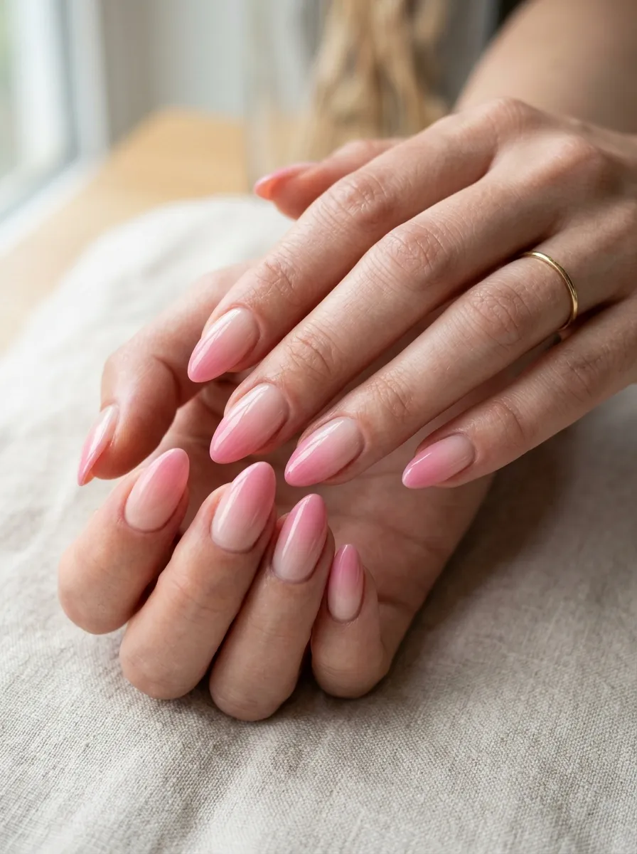 Pink Ombre Almond Nails