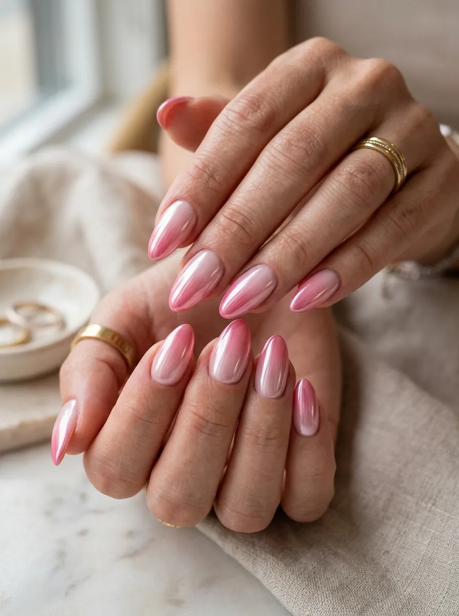 Pink Ombre Chrome Nails