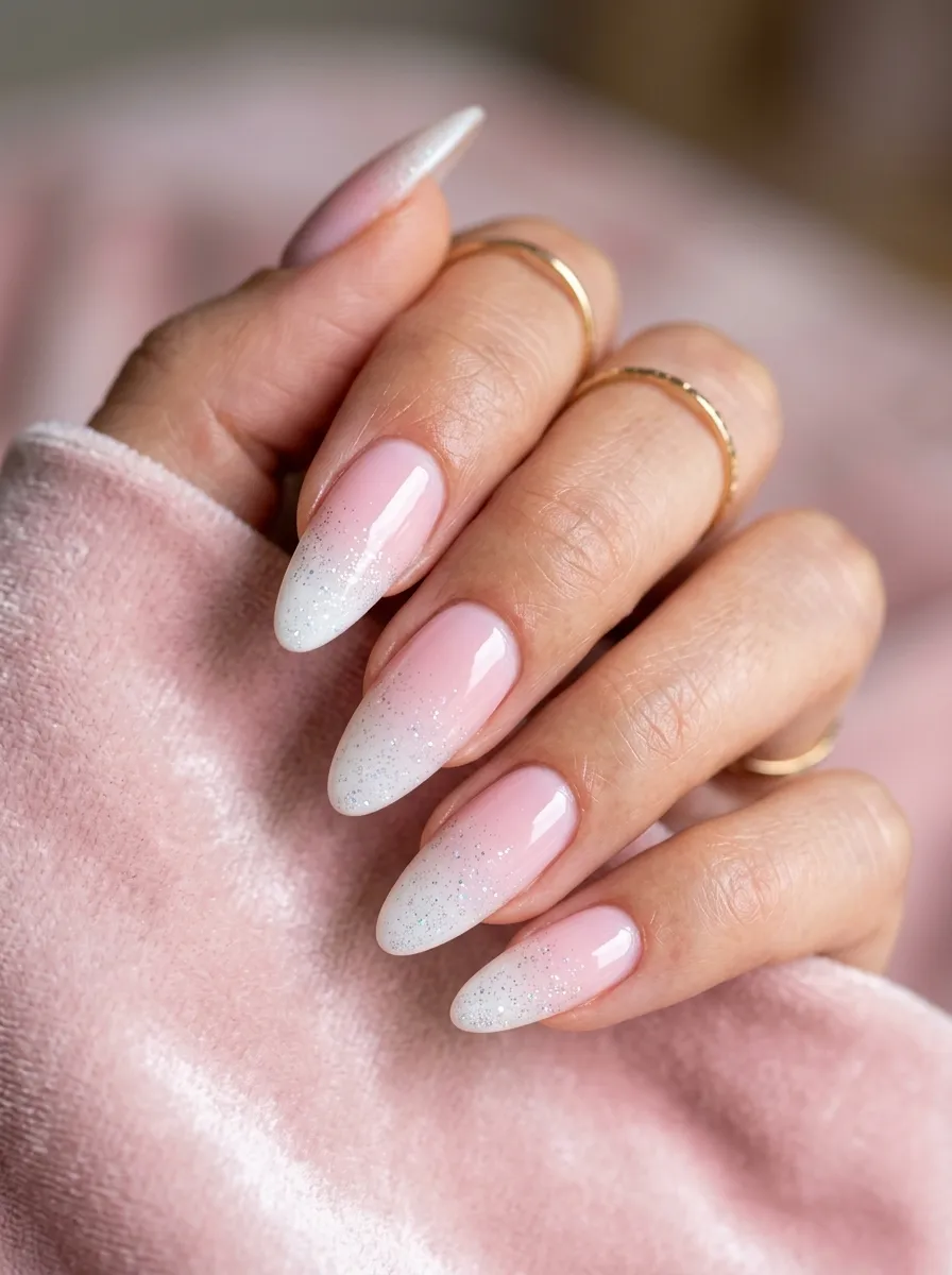 Pink and White Glitter Ombre Nails